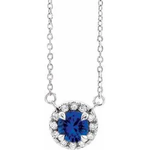 Sterling Silver 4 mm Natural Blue Sapphire & .05 CTW Natural Diamond 16" Necklace