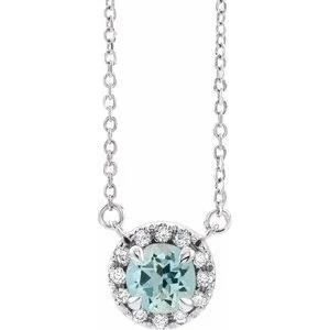 Sterling Silver 5 mm Natural Aquamarine & 1/10 CTW Natural Diamond 16" Necklace