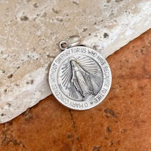 Sterling Silver Antiqued Miraculous Medal Round Pendant 18mm
