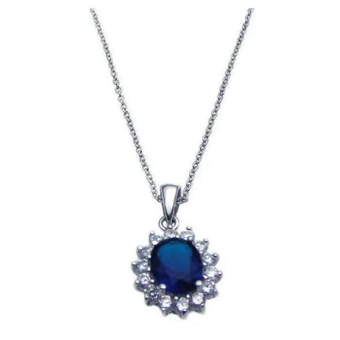 Sterling Silver Blue and Clear Cubic Zirconia Halo Pendant