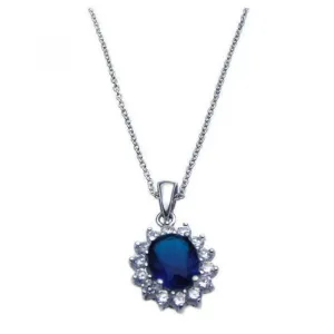 Sterling Silver Blue and Clear Cubic Zirconia Halo Pendant