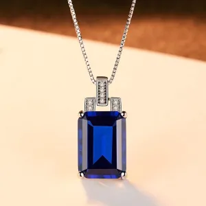 Sterling Silver Blue Sapphire Pendant with Chain