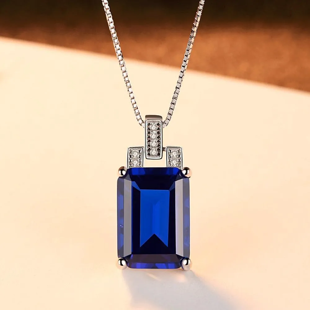 Sterling Silver Blue Sapphire Pendant with Chain