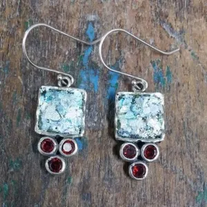 Sterling silver earrings authentic Roman Glass. Earrings for woman