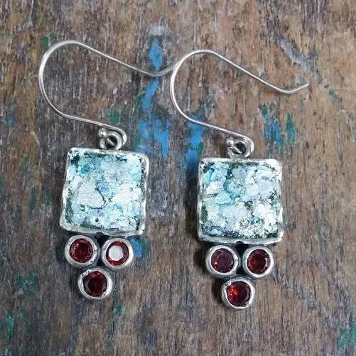 Sterling silver earrings authentic Roman Glass. Earrings for woman