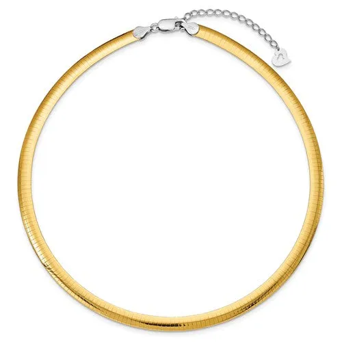 Sterling Silver Gold Plated (6mm) Reversible Omega Necklace (16' - 18")