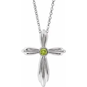 Sterling Silver Peridot Cross 16-18" Necklace