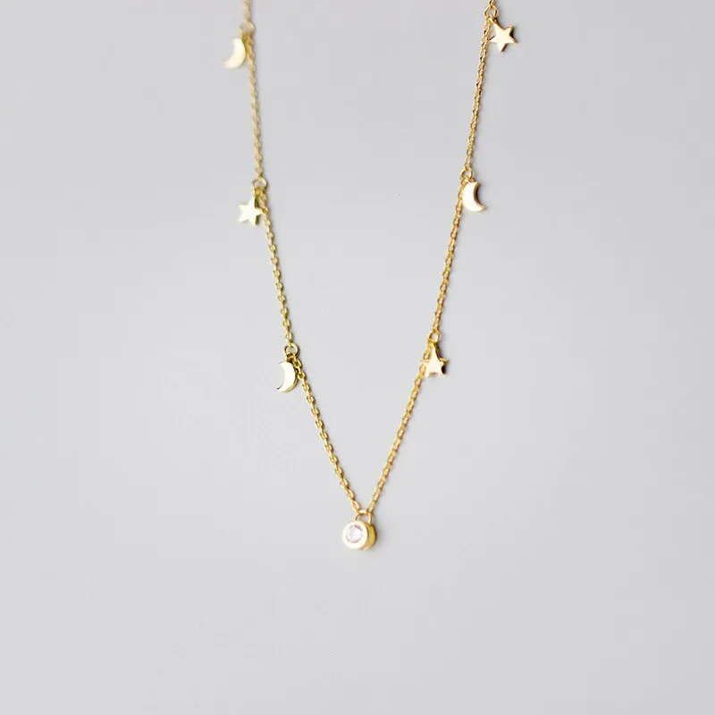 Sterling Silver Star & Moon Necklace