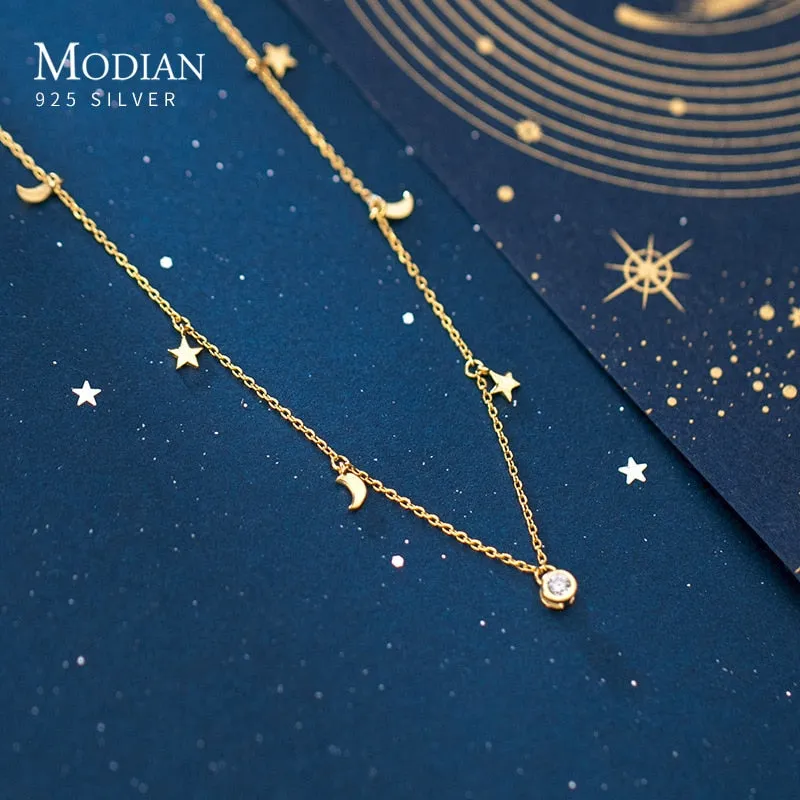 Sterling Silver Star & Moon Necklace