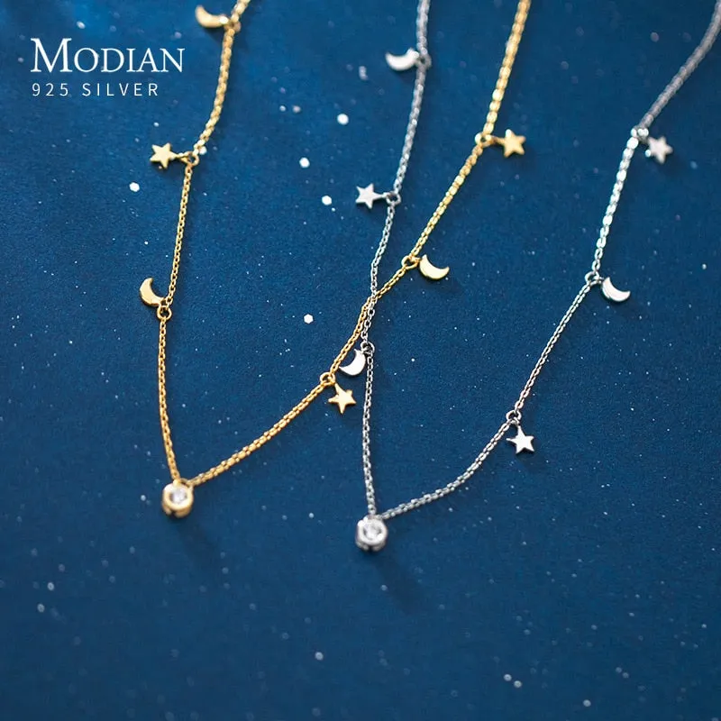 Sterling Silver Star & Moon Necklace