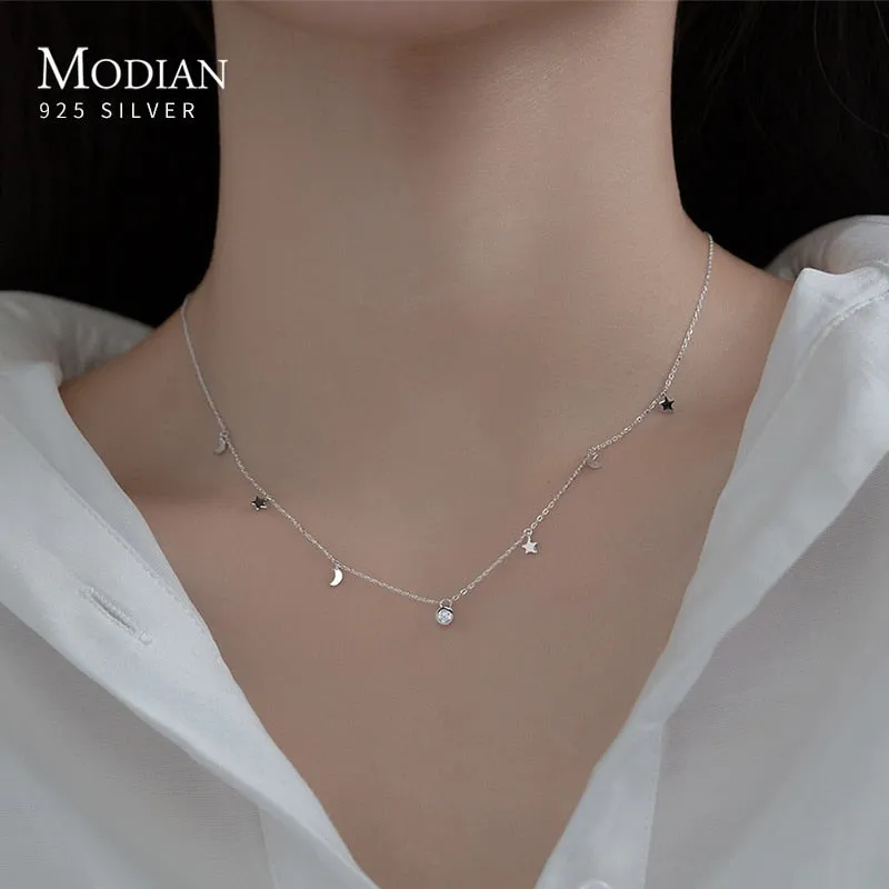 Sterling Silver Star & Moon Necklace