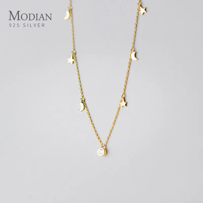 Sterling Silver Star & Moon Necklace