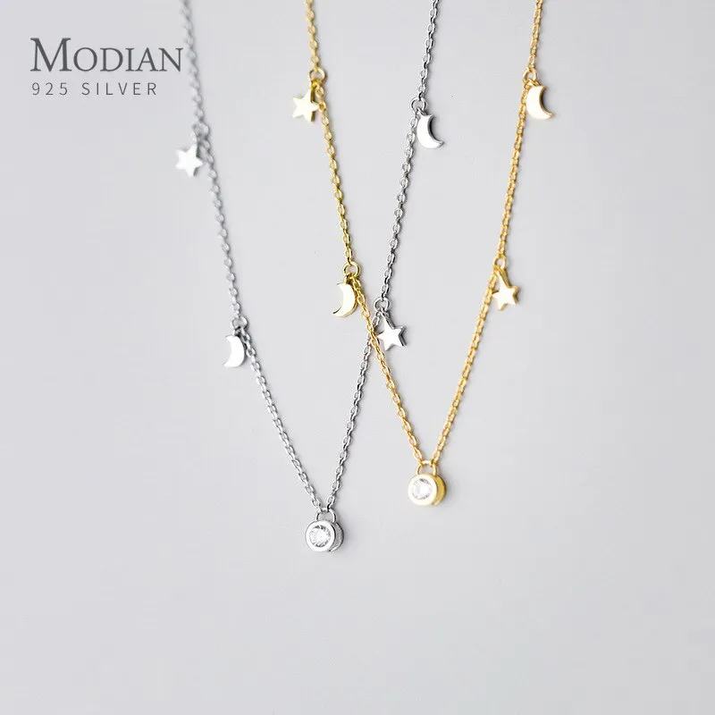 Sterling Silver Star & Moon Necklace