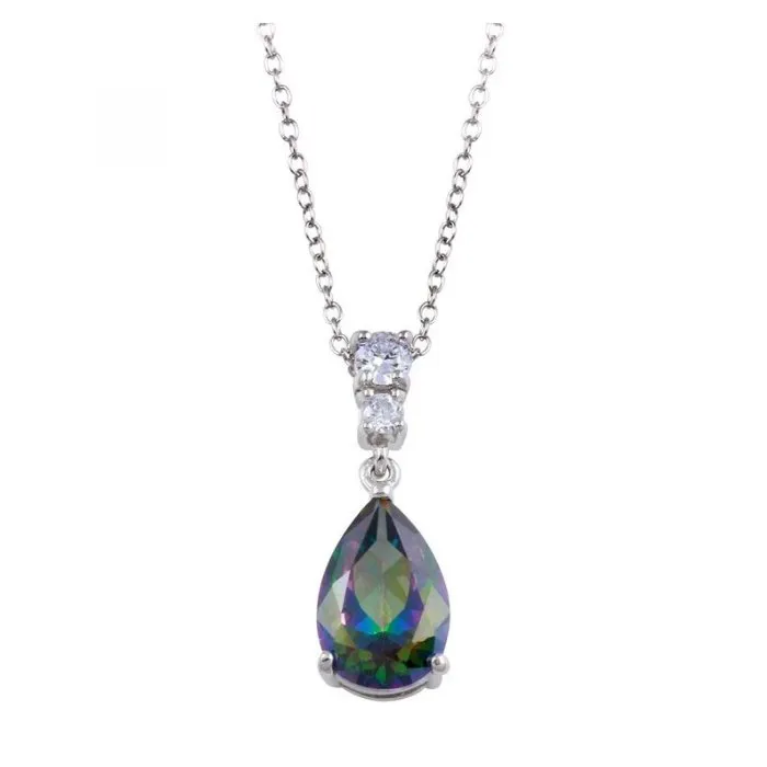 Sterling Silver Synthetic Mystic Topaz and Clear Cubic Zirconia Teardrop Pendant
