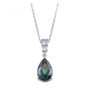 Sterling Silver Synthetic Mystic Topaz and Clear Cubic Zirconia Teardrop Pendant