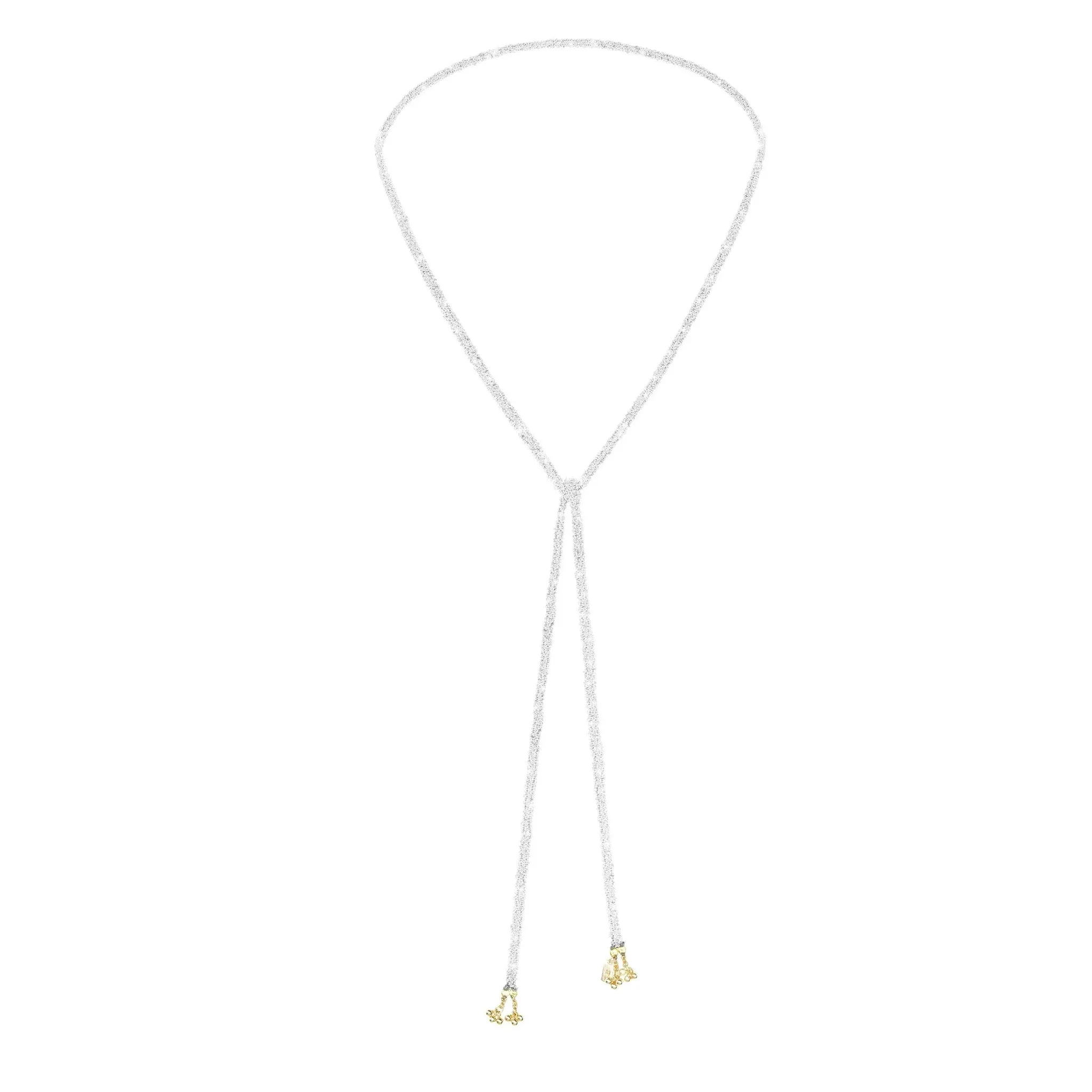 Sterling Silver Woven Chain Necklace with Gold Dotted "Fringe"