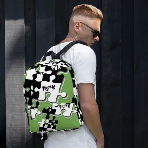 STFU Puzzle Piece Pattern Backpack - Green