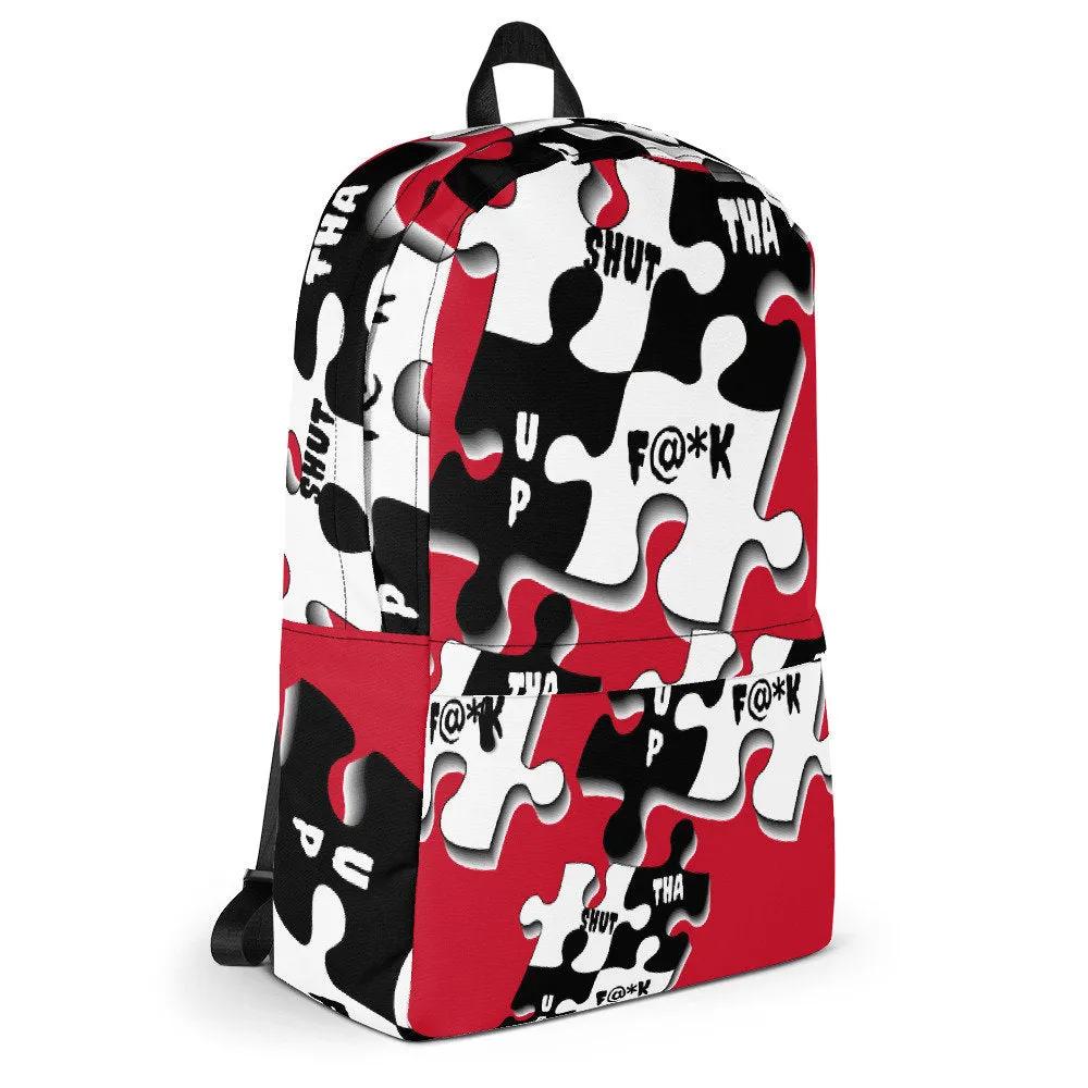 STFU Puzzle Piece Pattern Backpack - Red