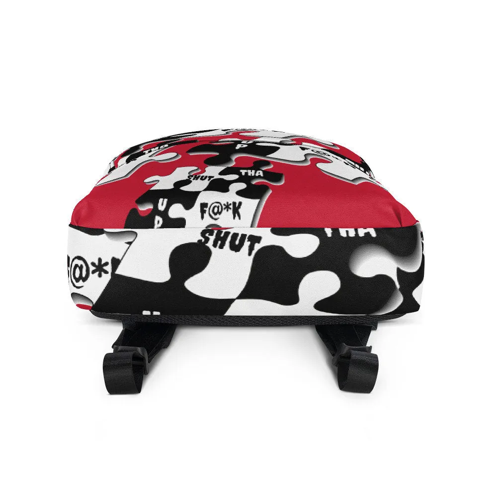 STFU Puzzle Piece Pattern Backpack - Red