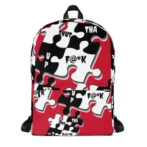 STFU Puzzle Piece Pattern Backpack - Red