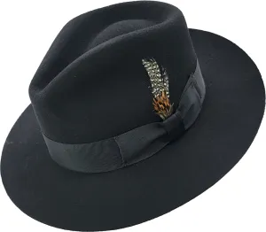 Stiff Brim Black Fedora - Premium Wool Hat