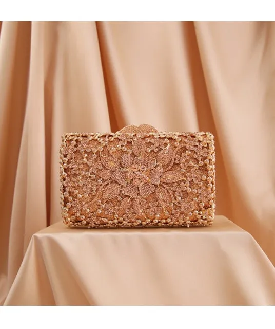 Stone Diamond Chain  Luxury Designer Hollow Out Crystal Rhinestone Clutch Bag