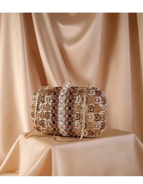 Stone Diamond Chain  Luxury Designer Hollow Out Crystal Rhinestone Clutch Bag