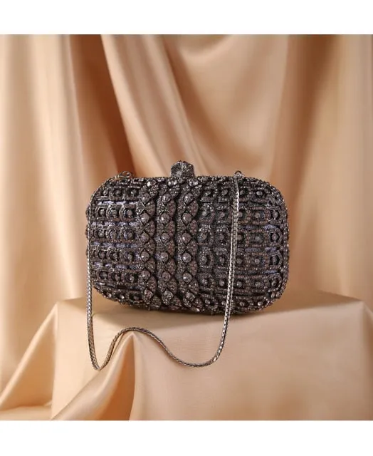 Stone Diamond Chain  Luxury Designer Hollow Out Crystal Rhinestone Clutch Bag