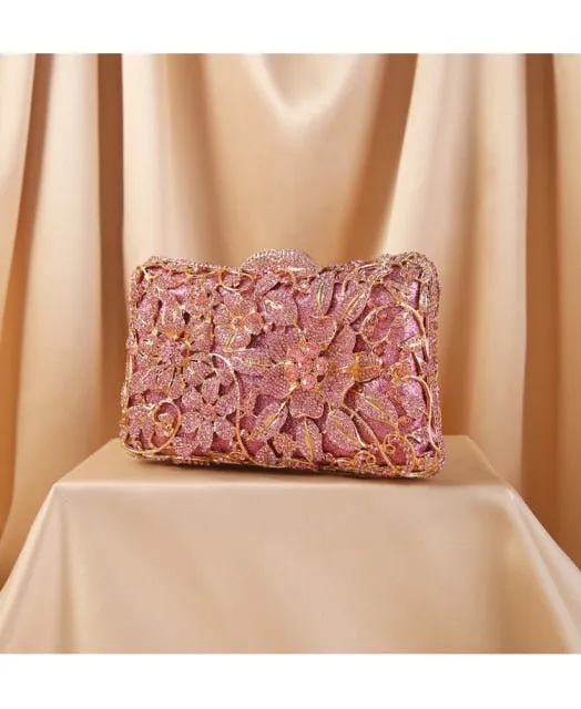 Stone Diamond Chain  Luxury Designer Hollow Out Crystal Rhinestone Clutch Bag