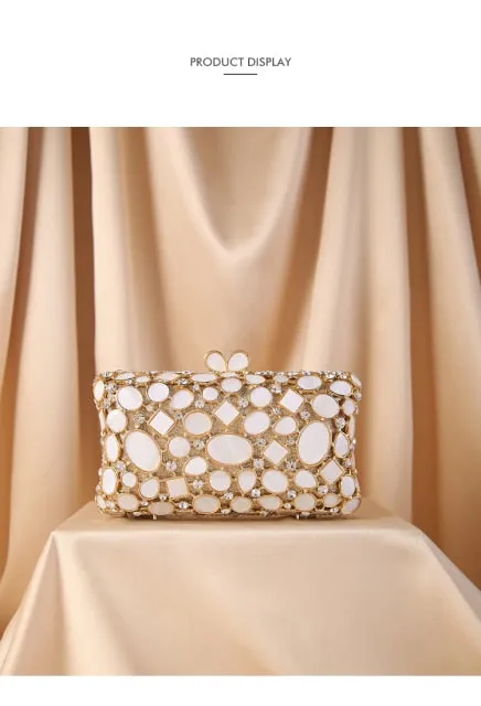 Stone Diamond Chain  Luxury Designer Hollow Out Crystal Rhinestone Clutch Bag
