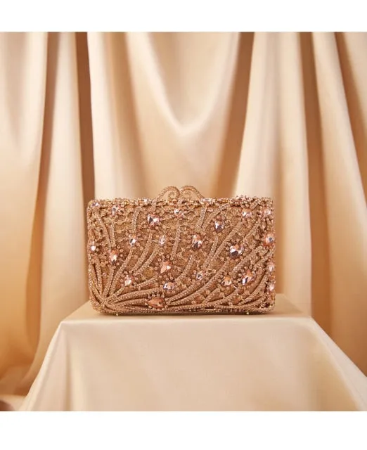 Stone Diamond Chain  Luxury Designer Hollow Out Crystal Rhinestone Clutch Bag