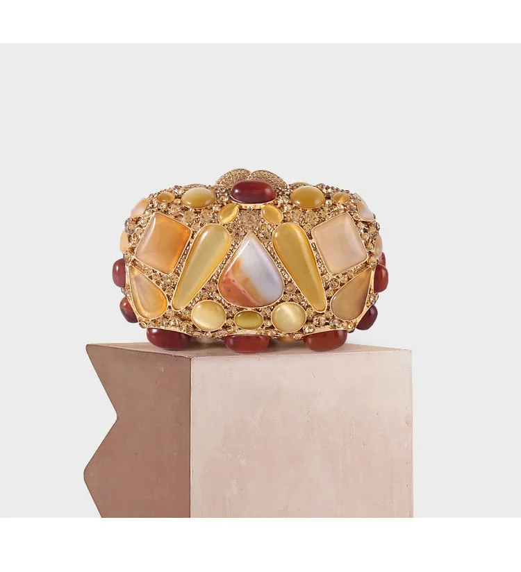 Stone Diamond Chain  Luxury Designer Hollow Out Crystal Rhinestone Clutch Bag