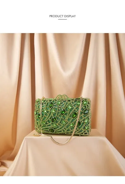 Stone Diamond Chain  Luxury Designer Hollow Out Crystal Rhinestone Clutch Bag