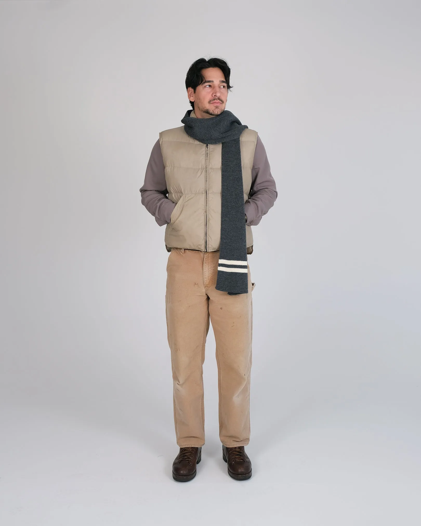 Striped Wool Scarf - Charcoal / Off White