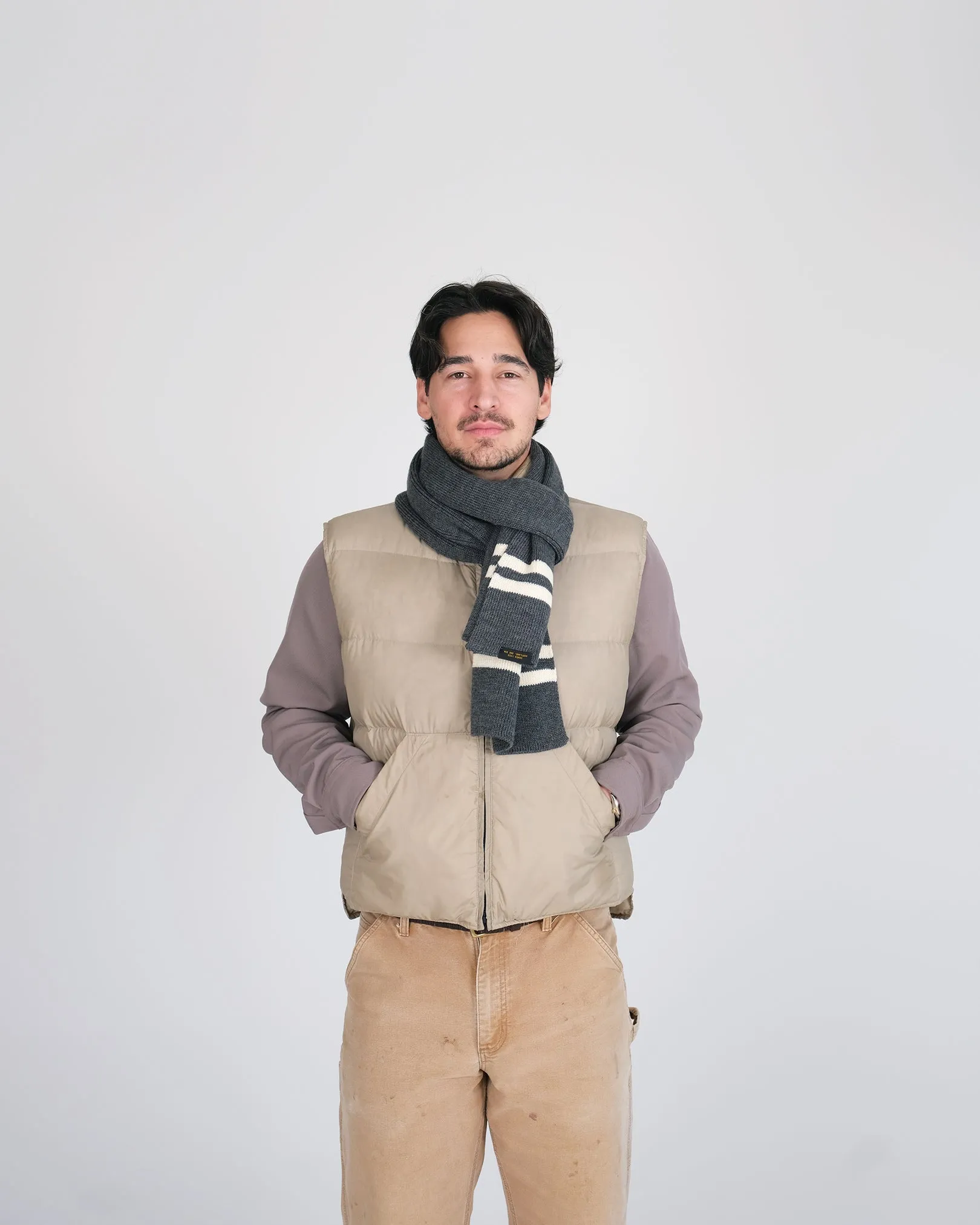 Striped Wool Scarf - Charcoal / Off White