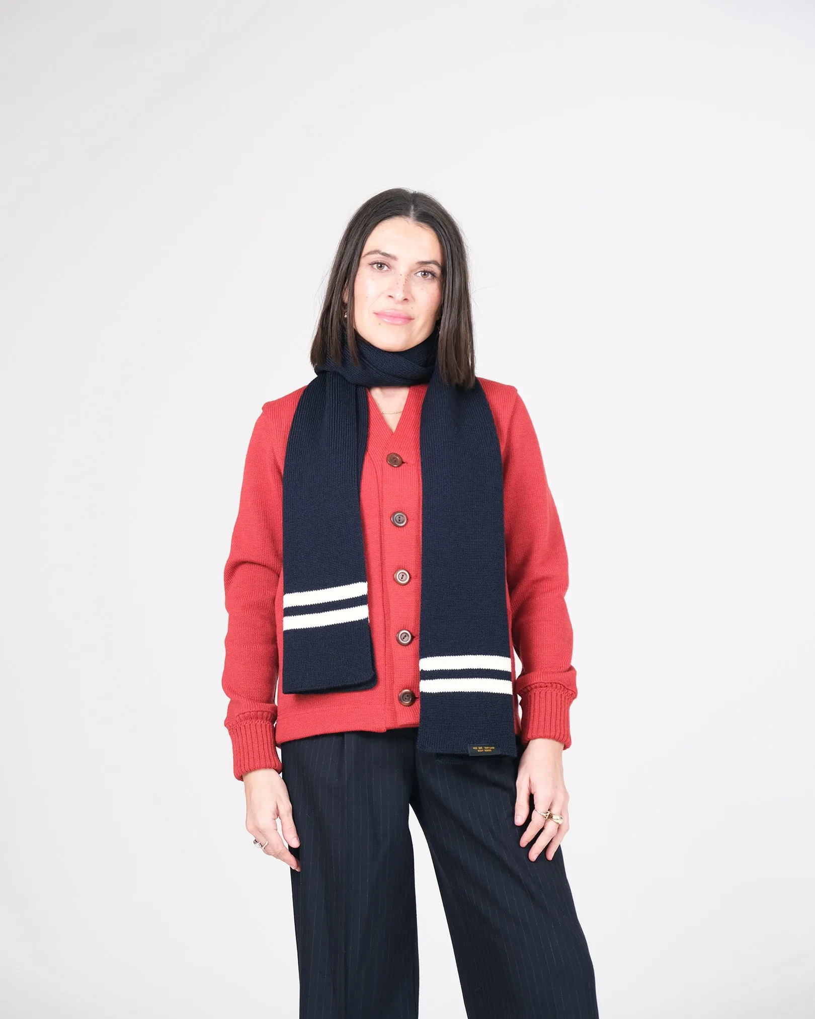 Striped Wool Scarf - Dark Navy / Off White