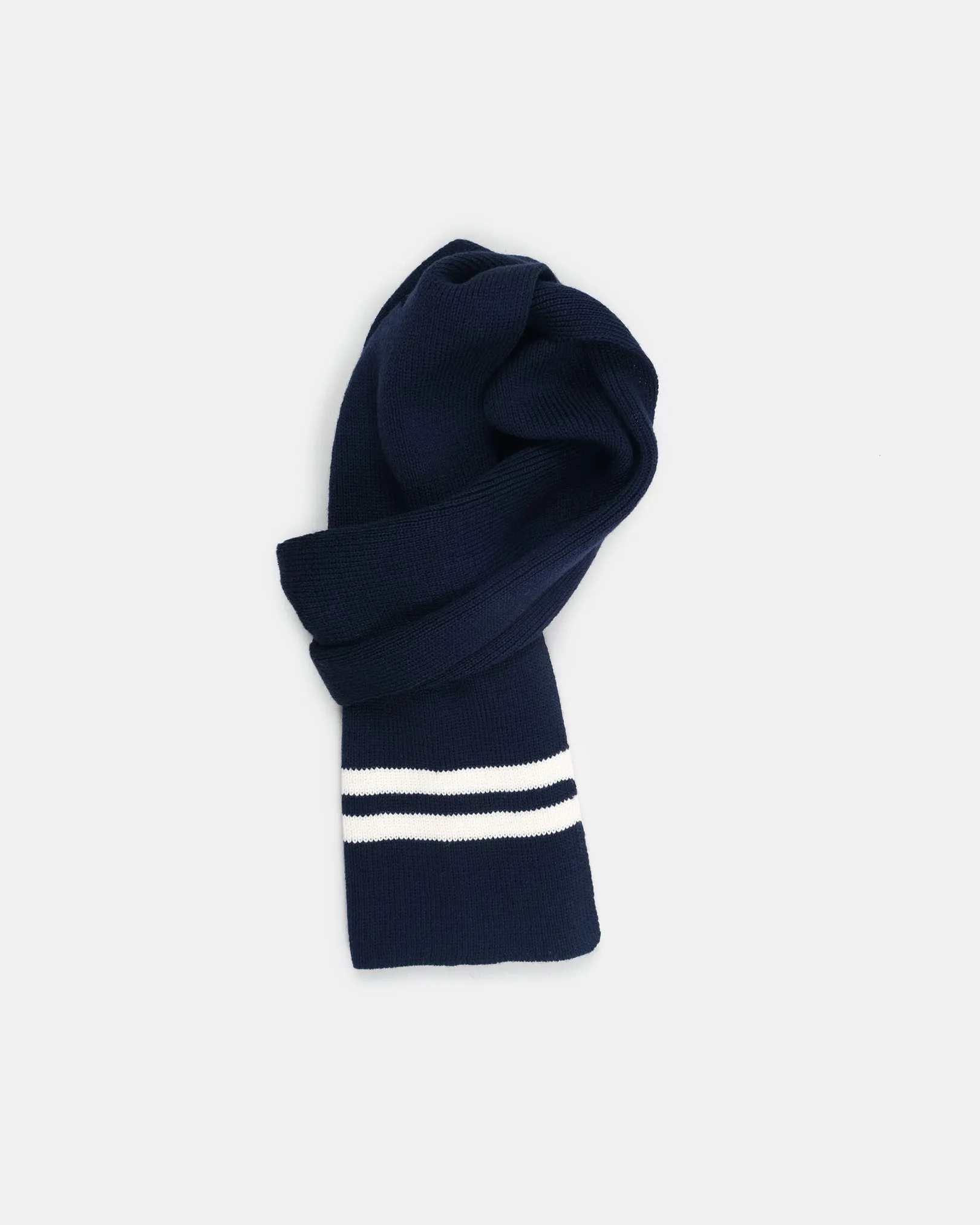 Striped Wool Scarf - Dark Navy / Off White