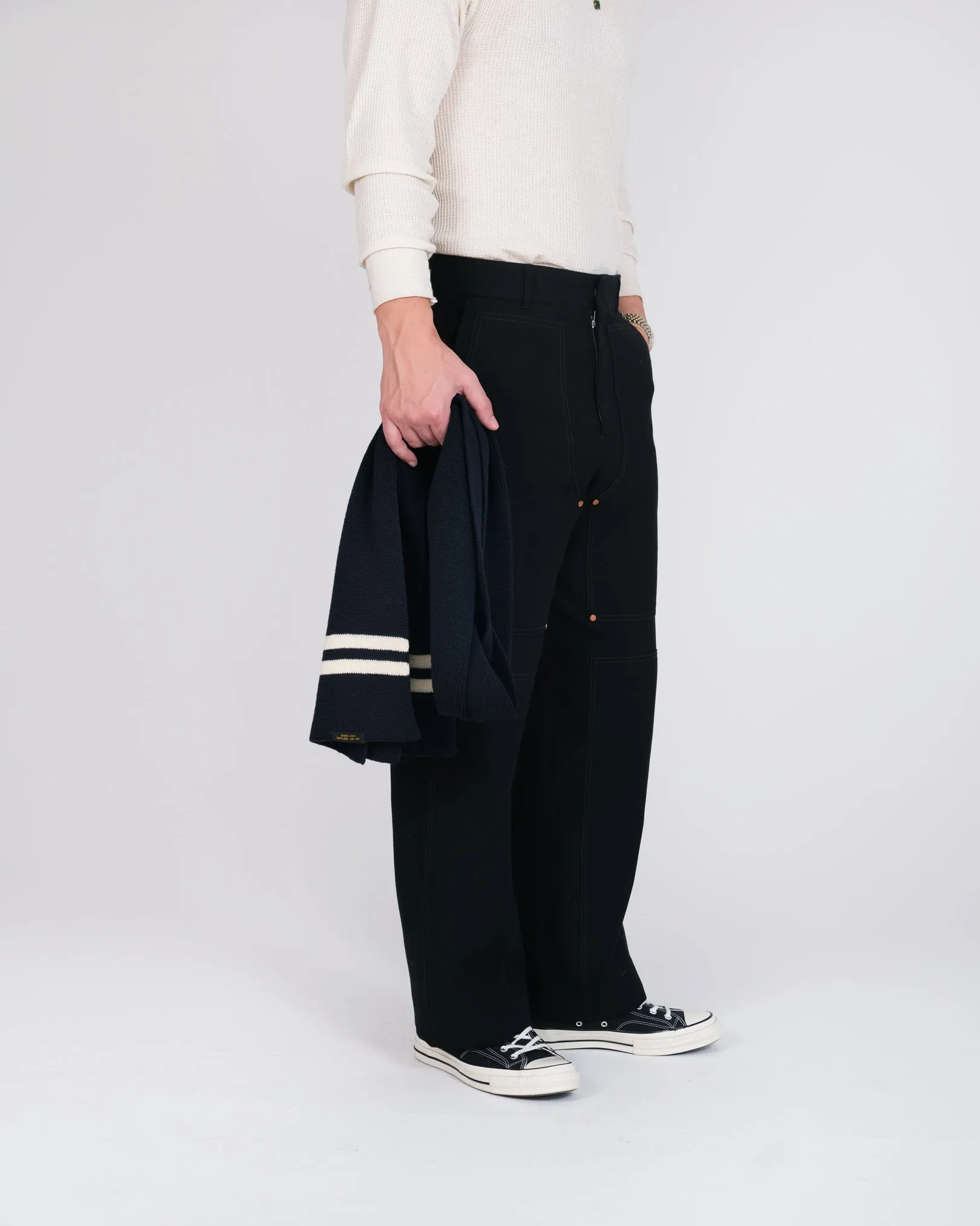 Striped Wool Scarf - Dark Navy / Off White