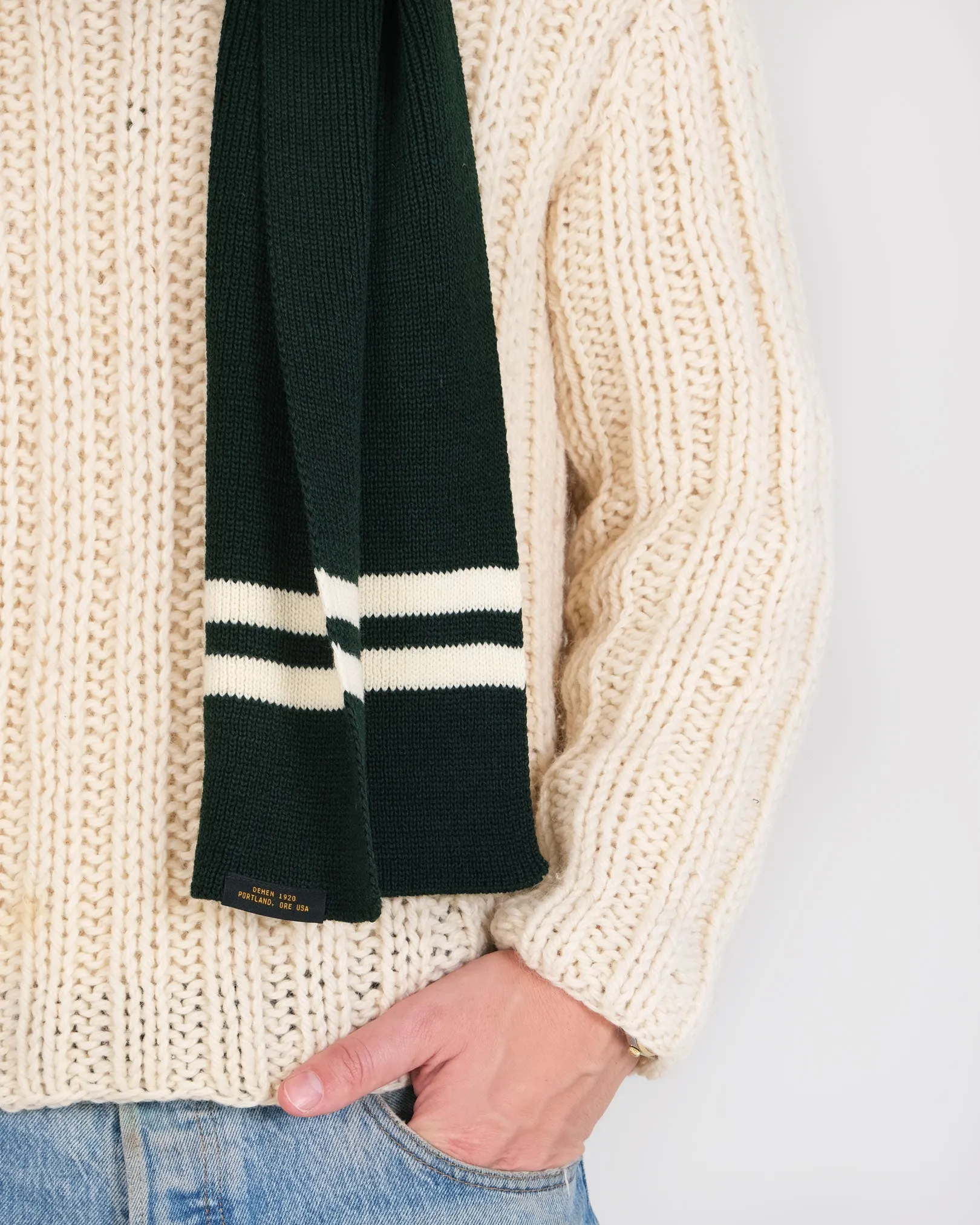Striped Wool Scarf - Pine / Off White
