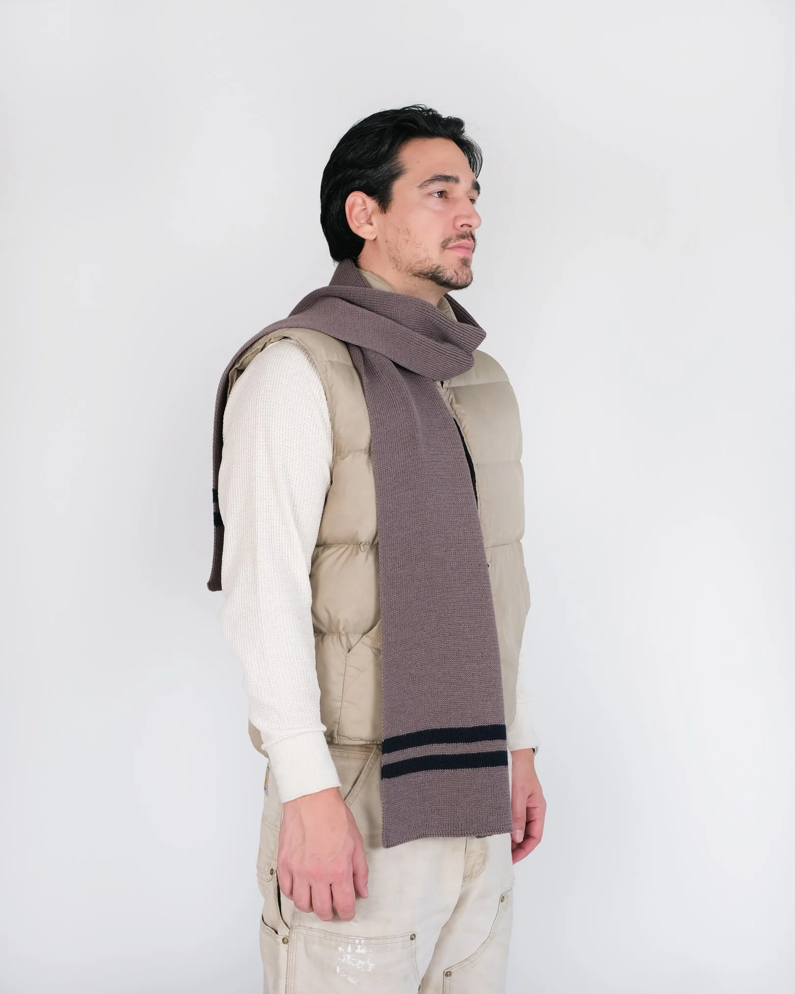 Striped Wool Scarf - Smoke / Dark Navy