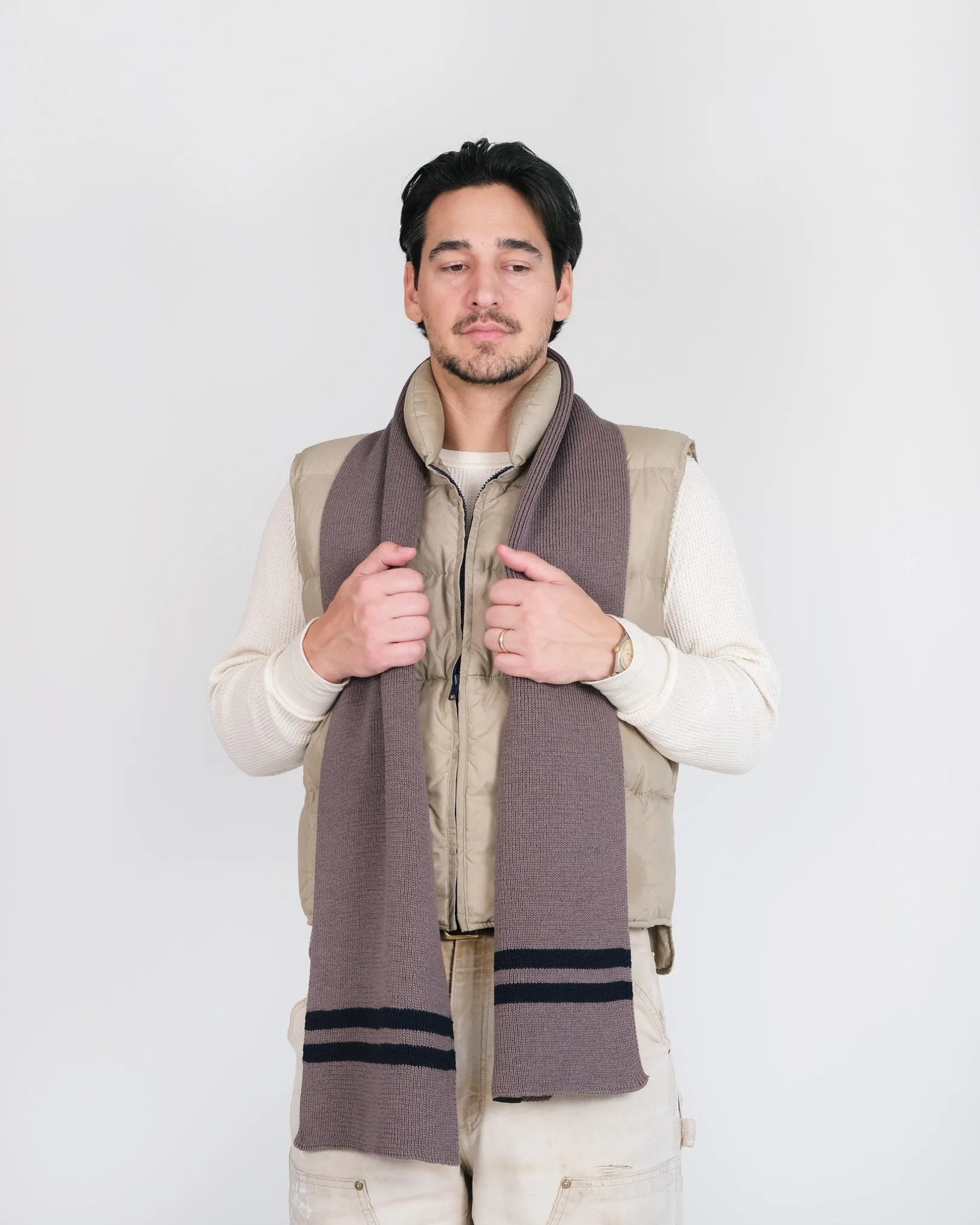 Striped Wool Scarf - Smoke / Dark Navy