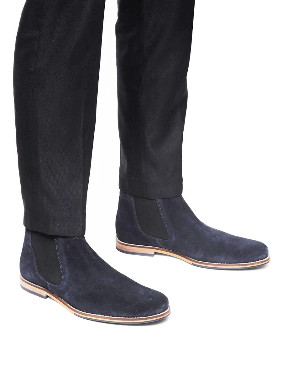Suede Leather Navy Chelsea Boots