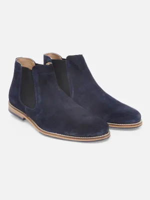 Suede Leather Navy Chelsea Boots