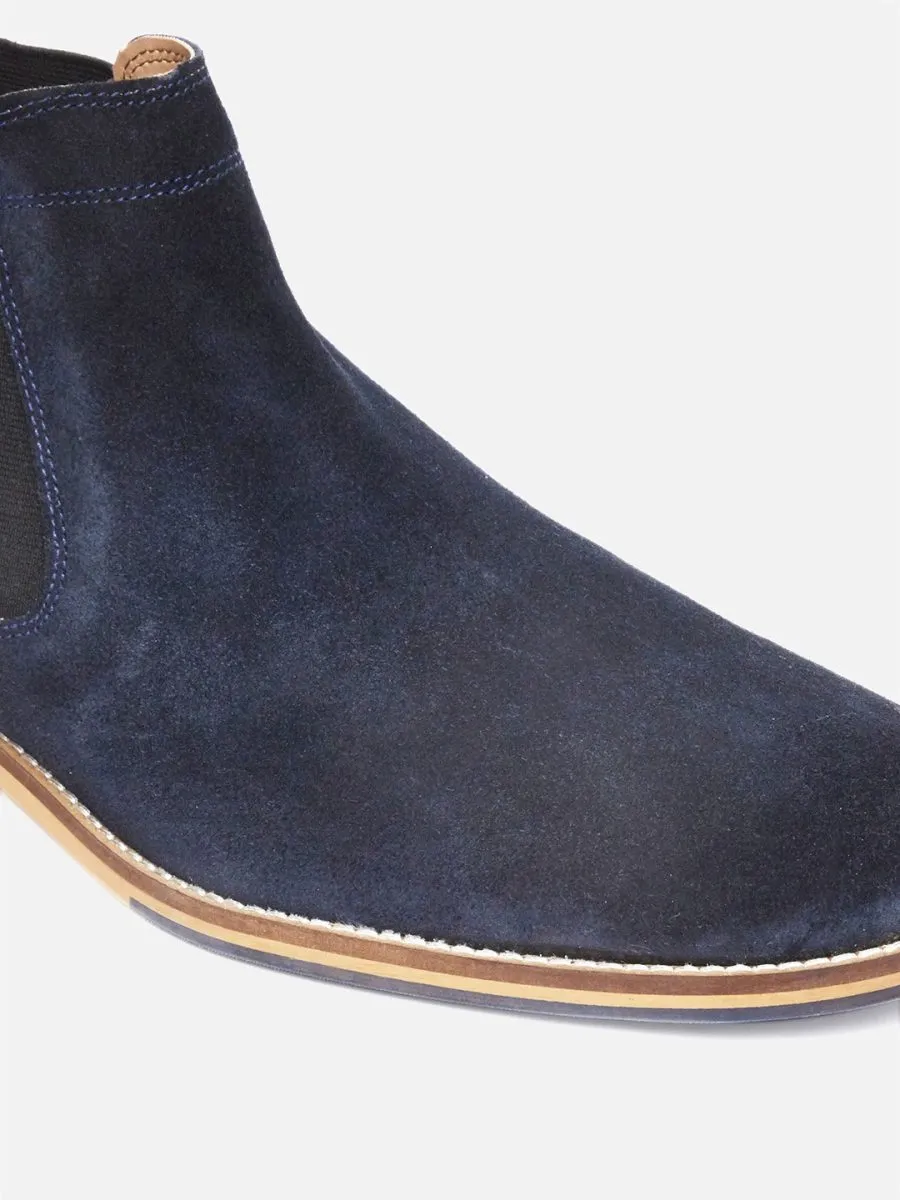 Suede Leather Navy Chelsea Boots