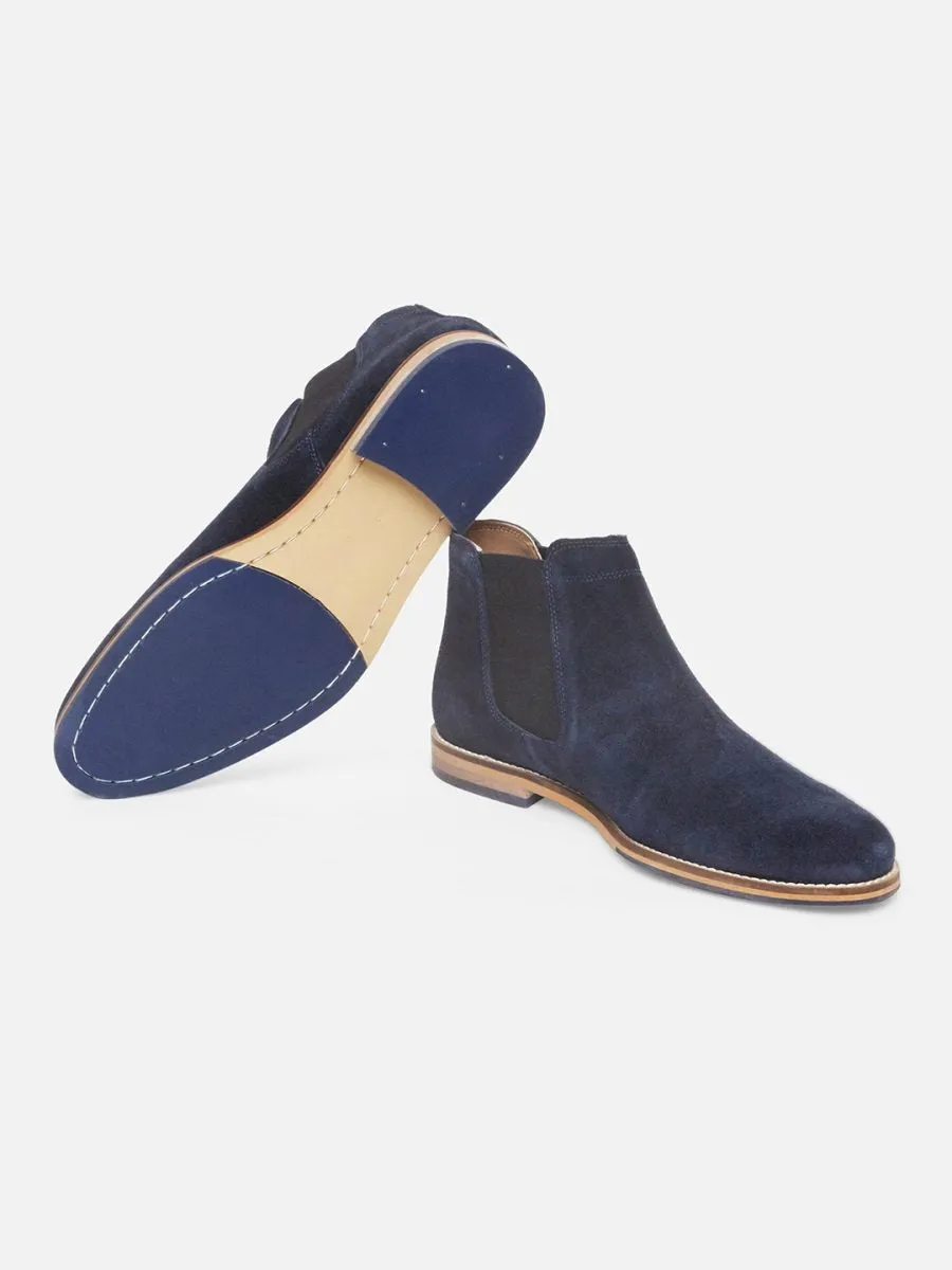 Suede Leather Navy Chelsea Boots