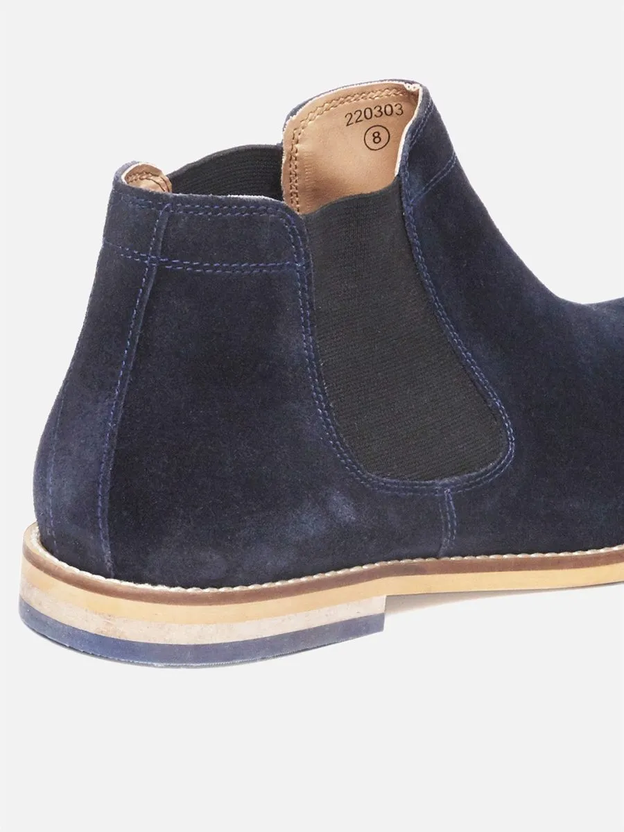 Suede Leather Navy Chelsea Boots