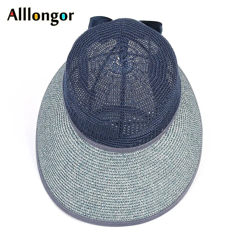 Summer Straw Hat For Women Wide Brim beach Cap UV Protection Visor Sun Hats Bow Korean Style Panama Floppy Sunhat