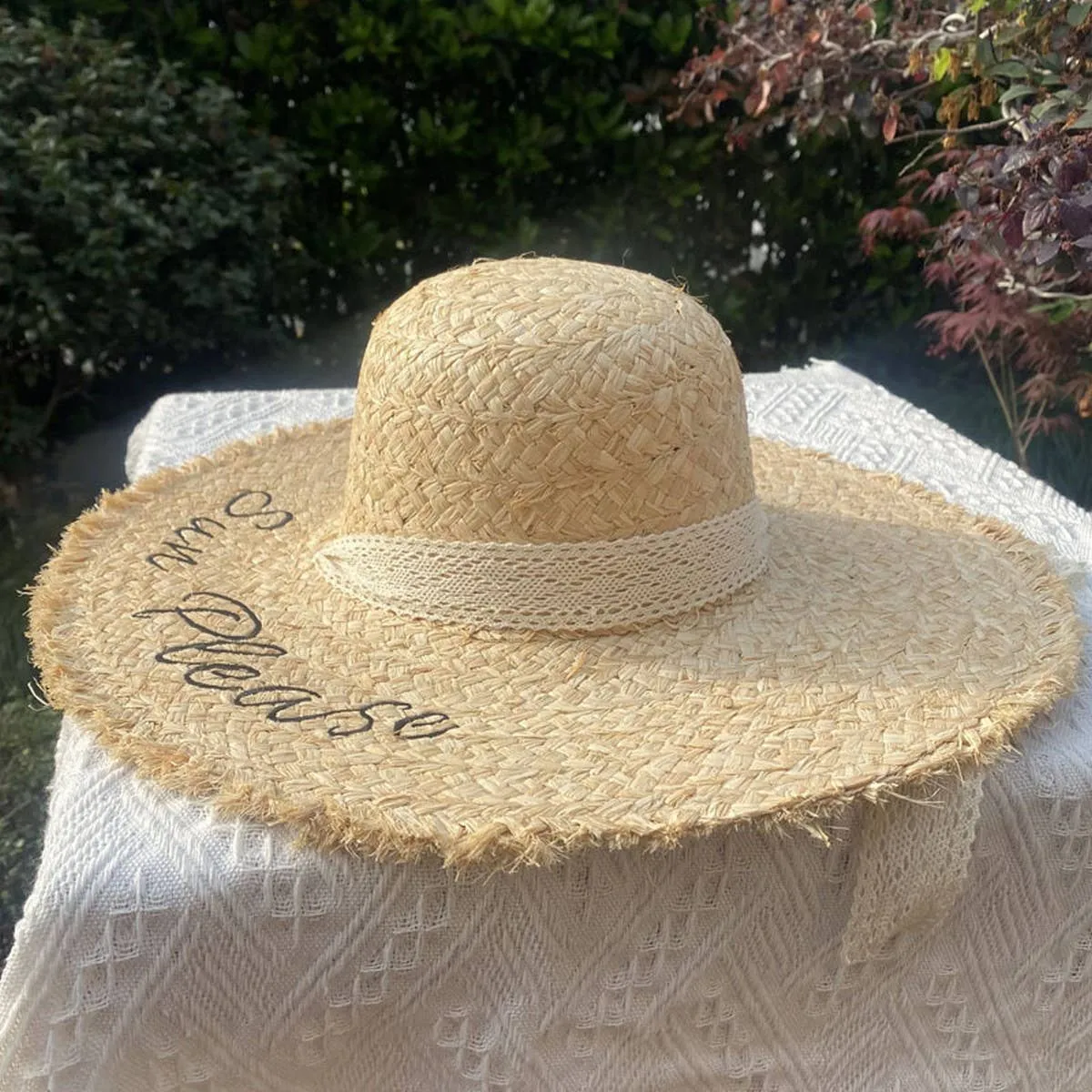 TASSEL EDGE WOVEN FEDORA HATS STRAW WITH BOW TIE_CWAH1154: BEIGE3 / (OS) 1