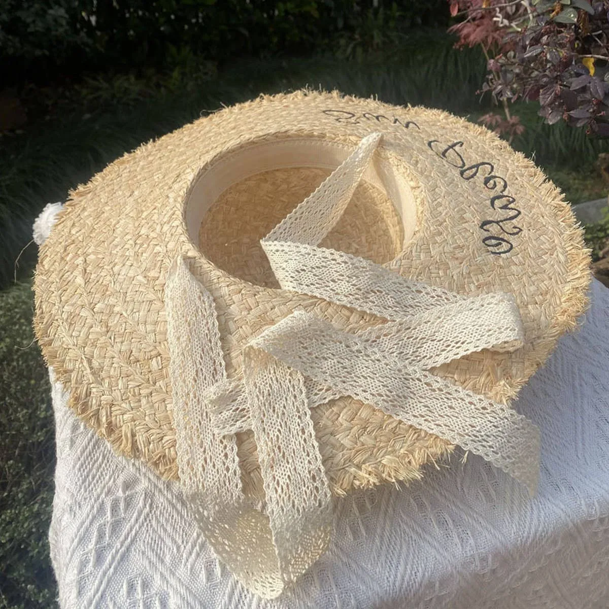 TASSEL EDGE WOVEN FEDORA HATS STRAW WITH BOW TIE_CWAH1154: BEIGE3 / (OS) 1