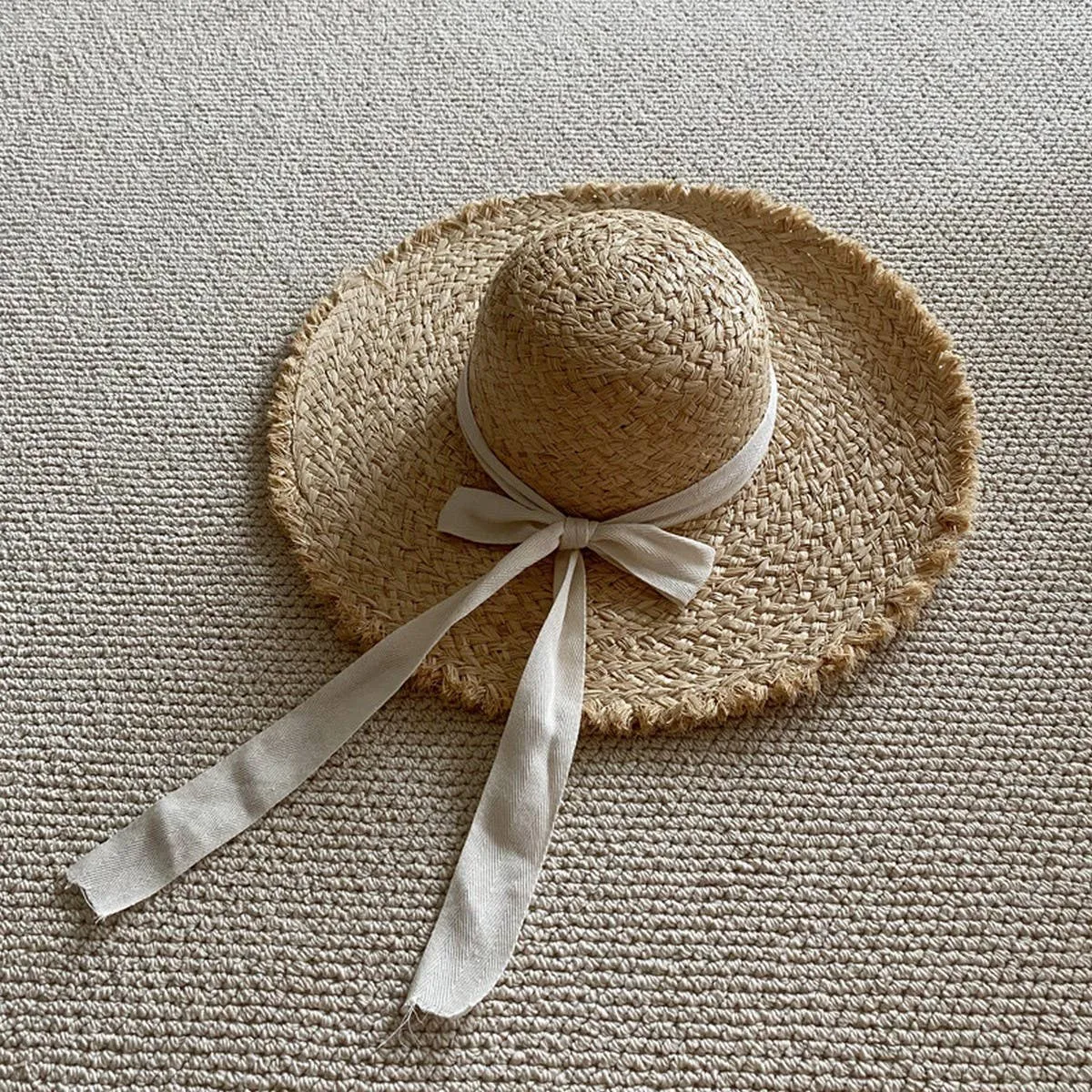 TASSEL EDGE WOVEN FEDORA HATS STRAW WITH BOW TIE_CWAH1154: BEIGE3 / (OS) 1